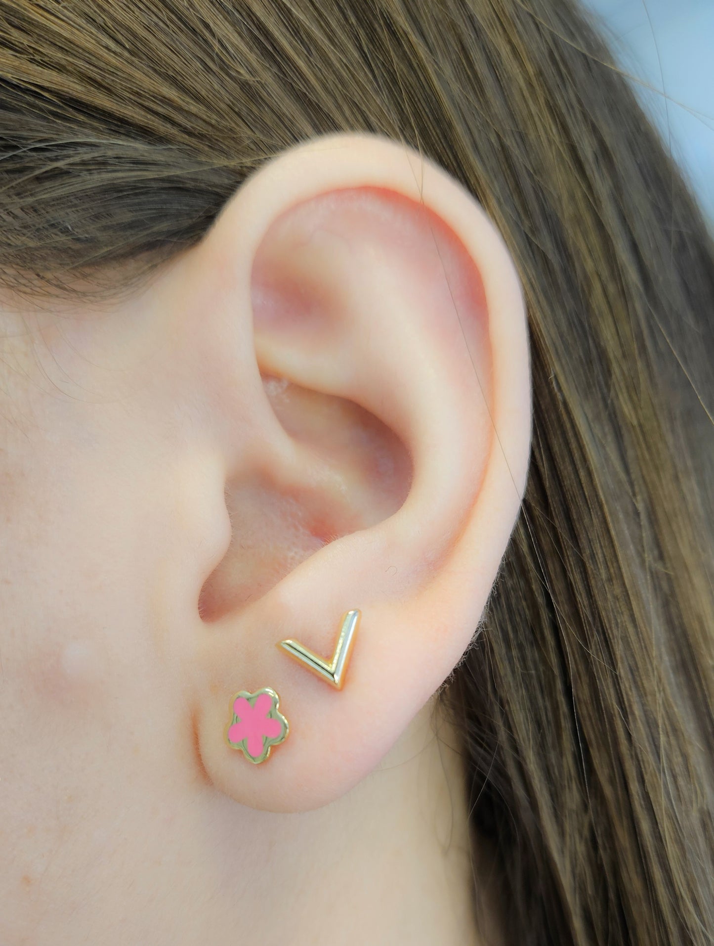 Pink Flower Enamel Earrings