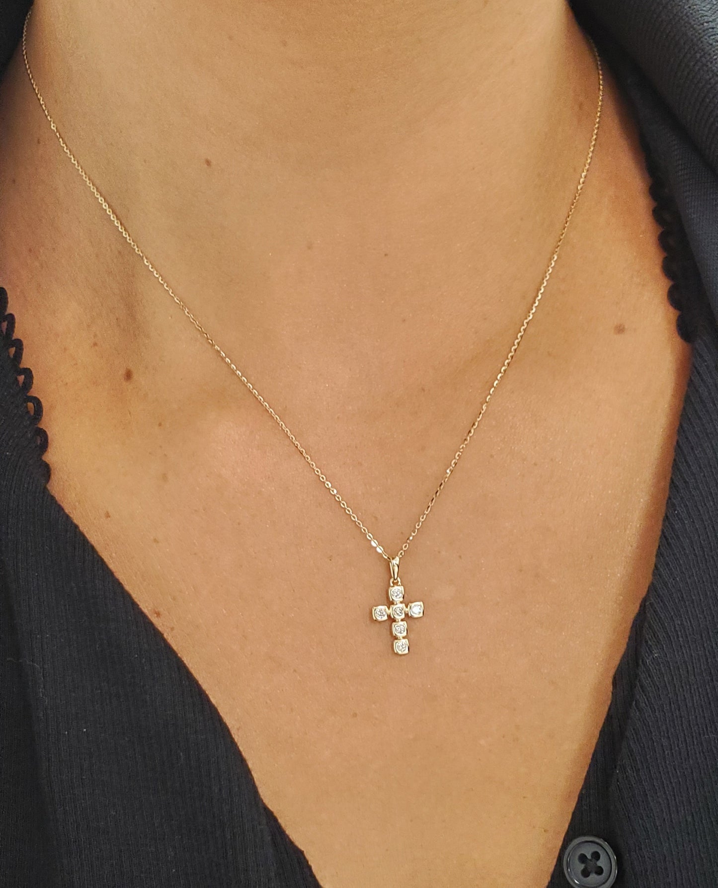 Diamond Square Cross Necklace