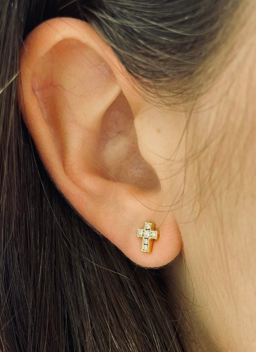 Mini Diamond Pave Cross Earrings