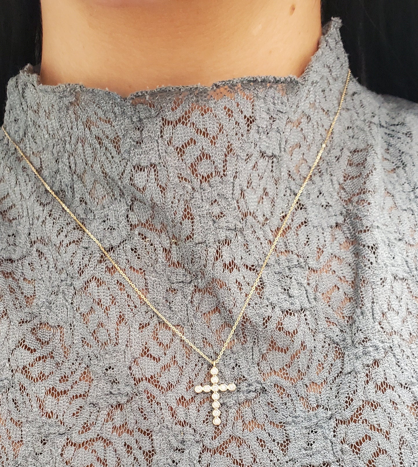 Large Bezel Diamond Cross Necklace