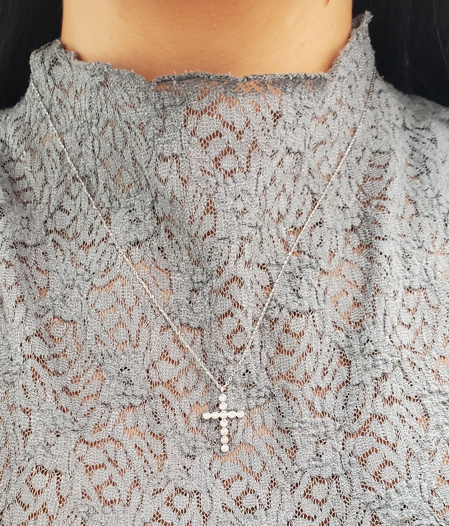 Large Bezel Diamond Cross Necklace