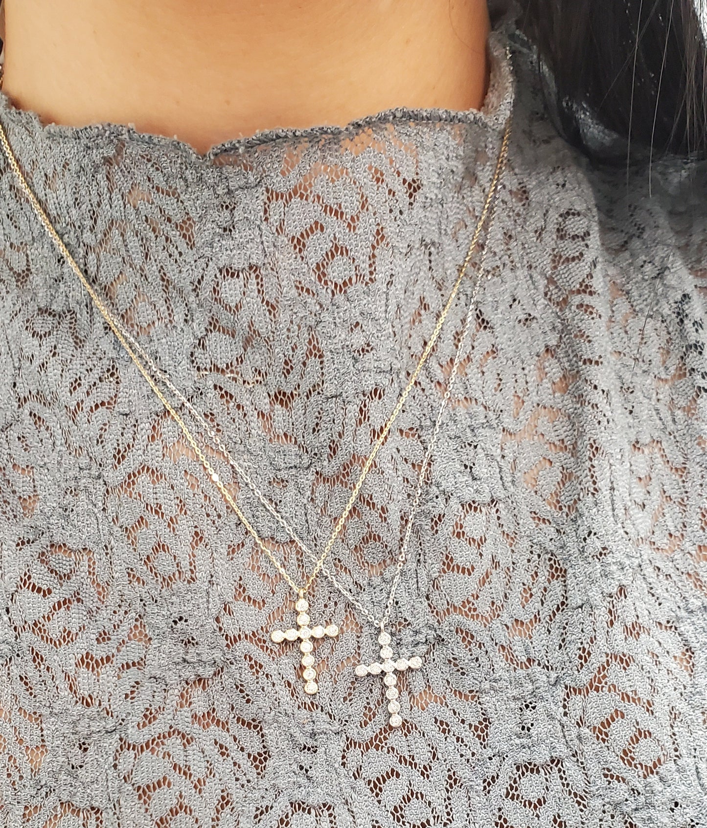 Large Bezel Diamond Cross Necklace