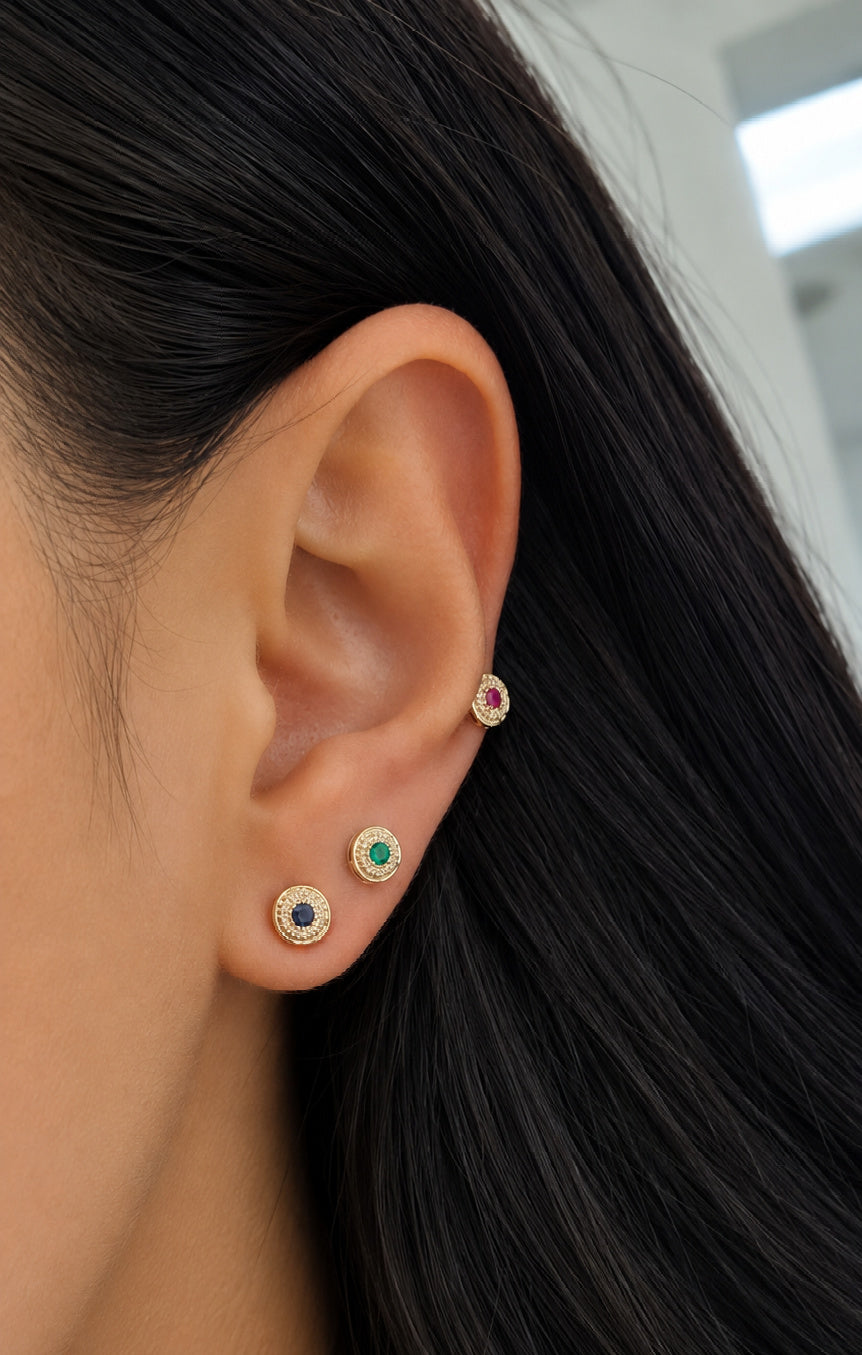 Color Stone & Diamond Cluster Stud Earrings