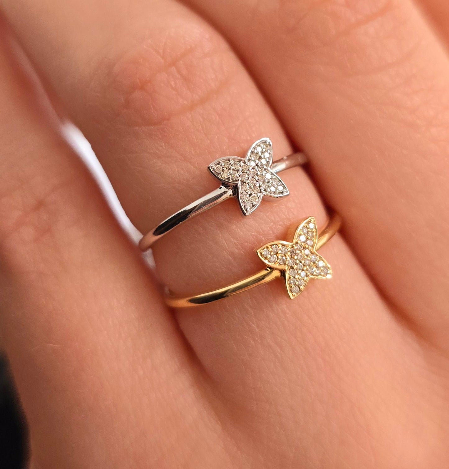 Miniature butterfly diamond ring
