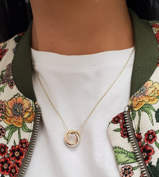 Tricolor Gold Love Knot Pendant with Shiny Beaded Chain