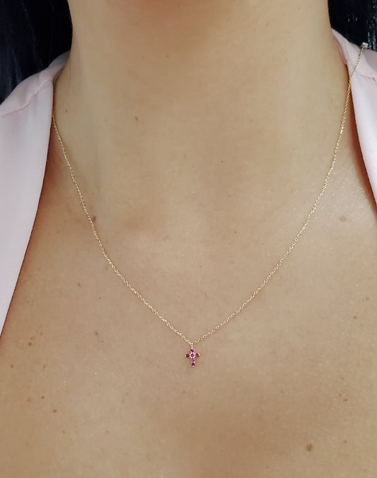 Color Stone Gemstone Super Miniature Cross Necklace