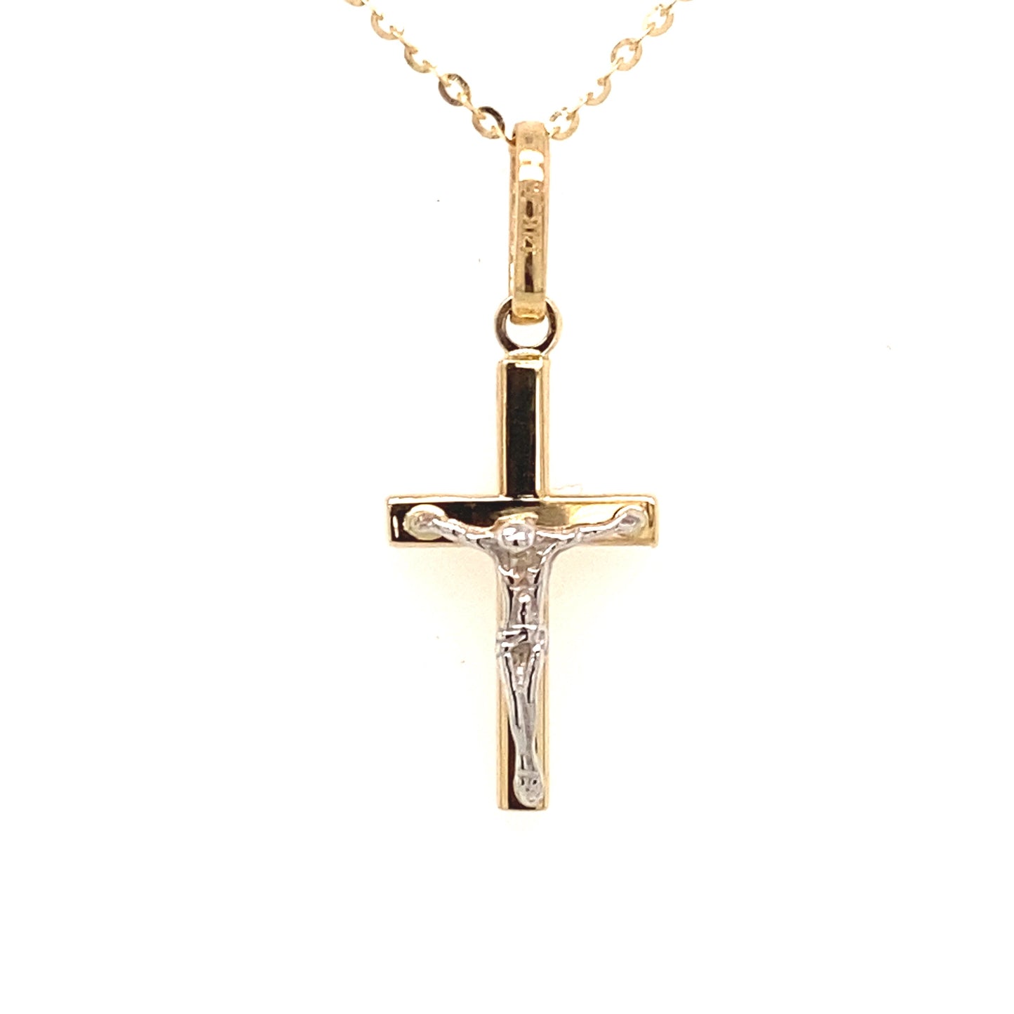 Crucifix Cross 2-tone 14K Yellow and White Gold