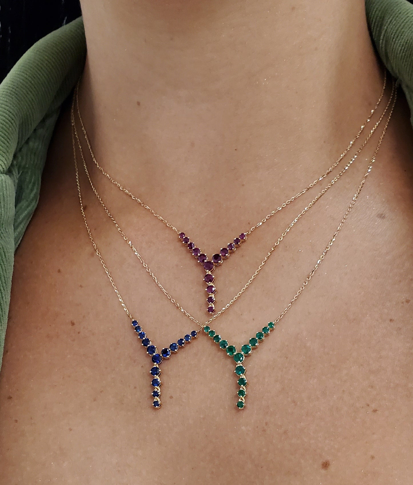 Vibrant Natural Color Stone Lariat Gold Necklace