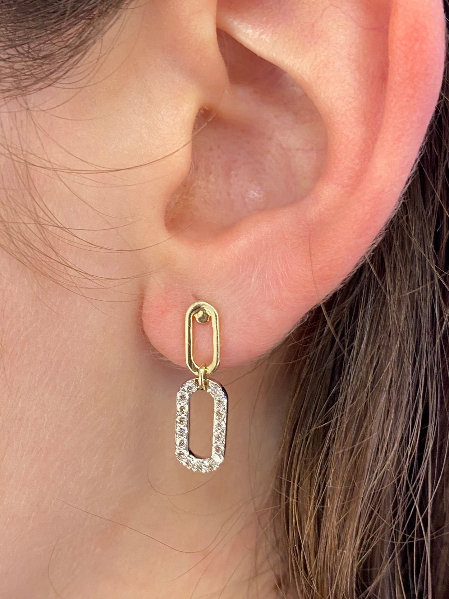 Diamond Two-Tone Paperclip Dangle Earrings