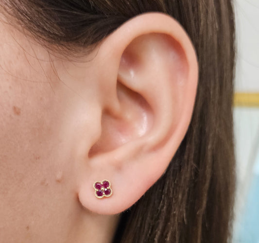 Color Stone Clover Stud Earrings