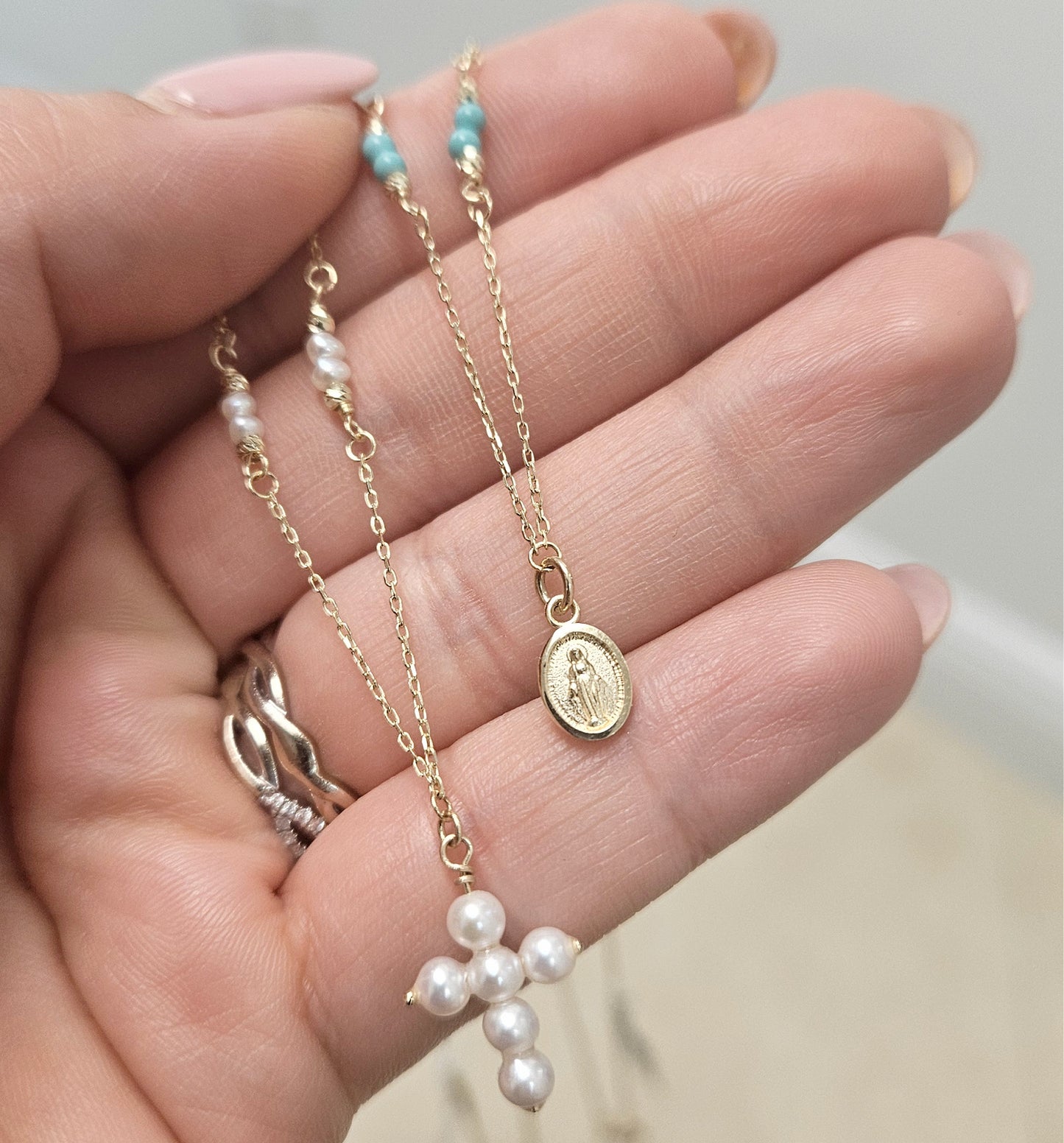 Turquoise Necklace with Miraculous Medal