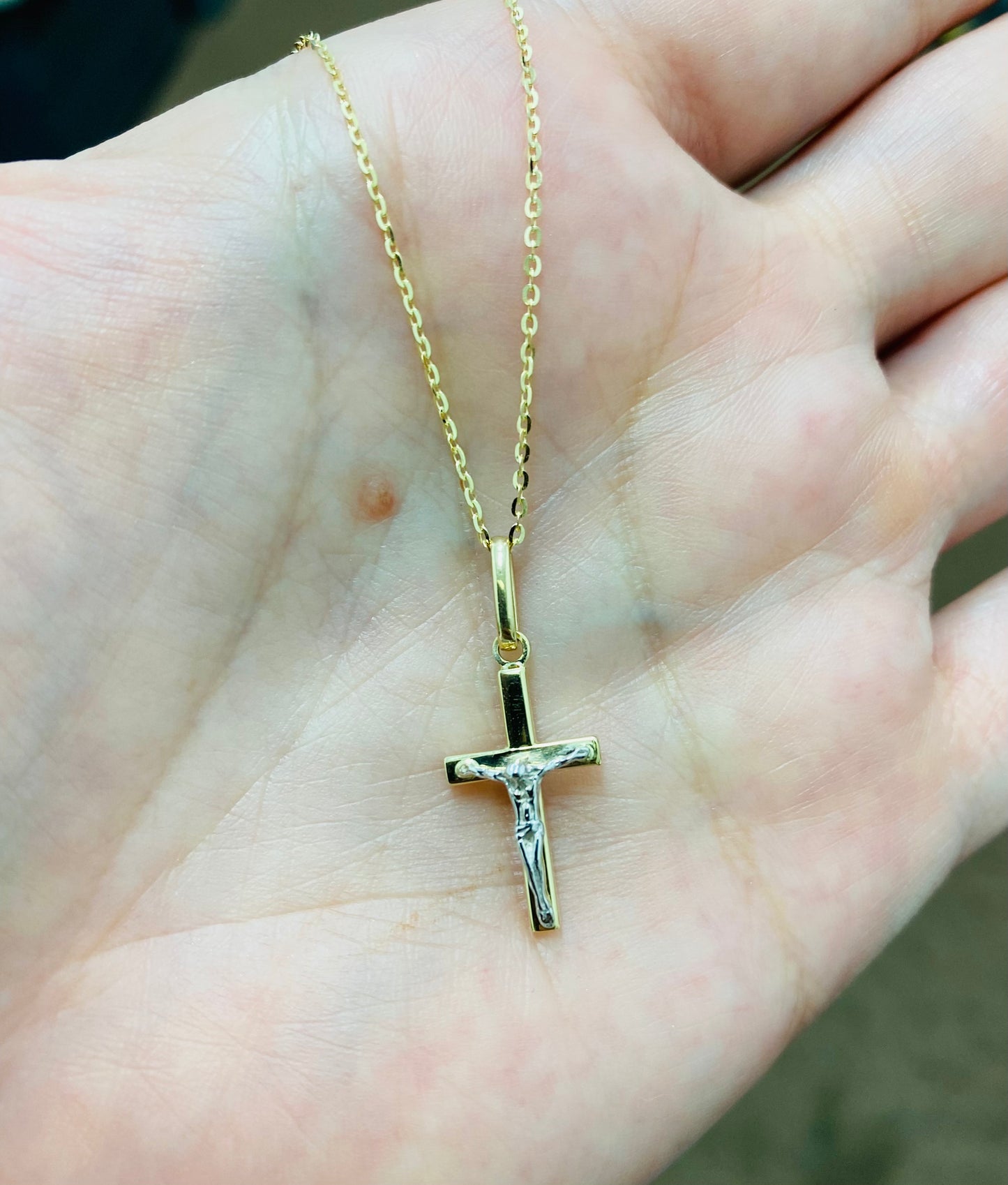 Crucifix Cross 2-tone 14K Yellow and White Gold