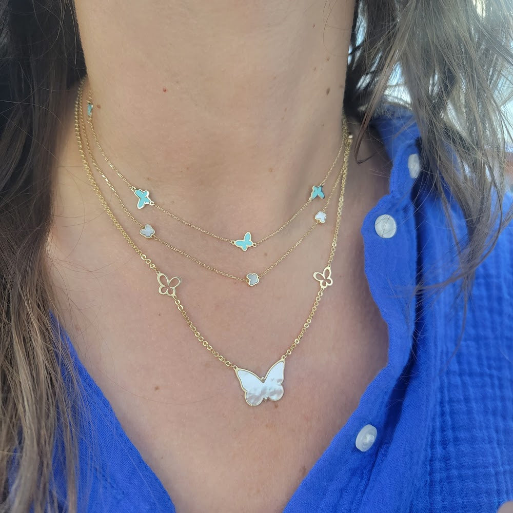 Turquoise Enamel Butterflies Necklace