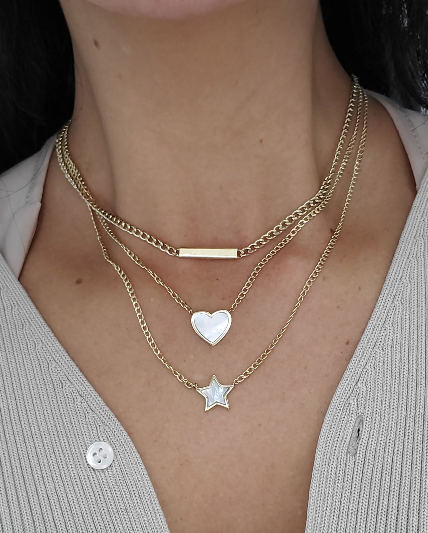 Mother of Pearl Star Pendant on Curbed Link Necklace 14 Karat Yellow Gold