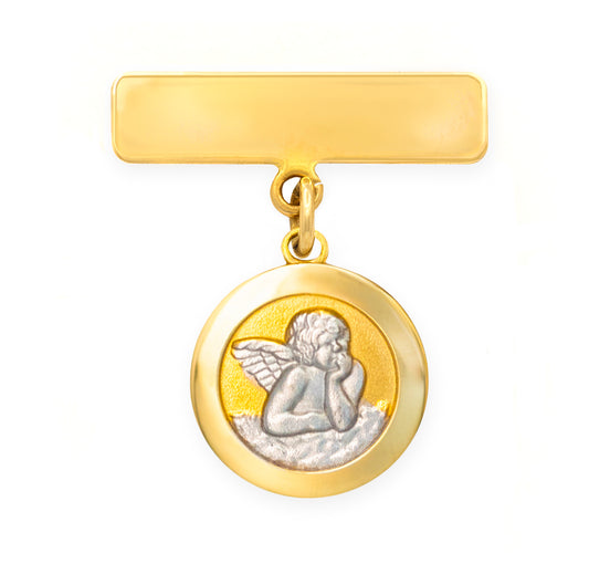 Engravable Plate Two-Tone Angel Medal Baby Pin