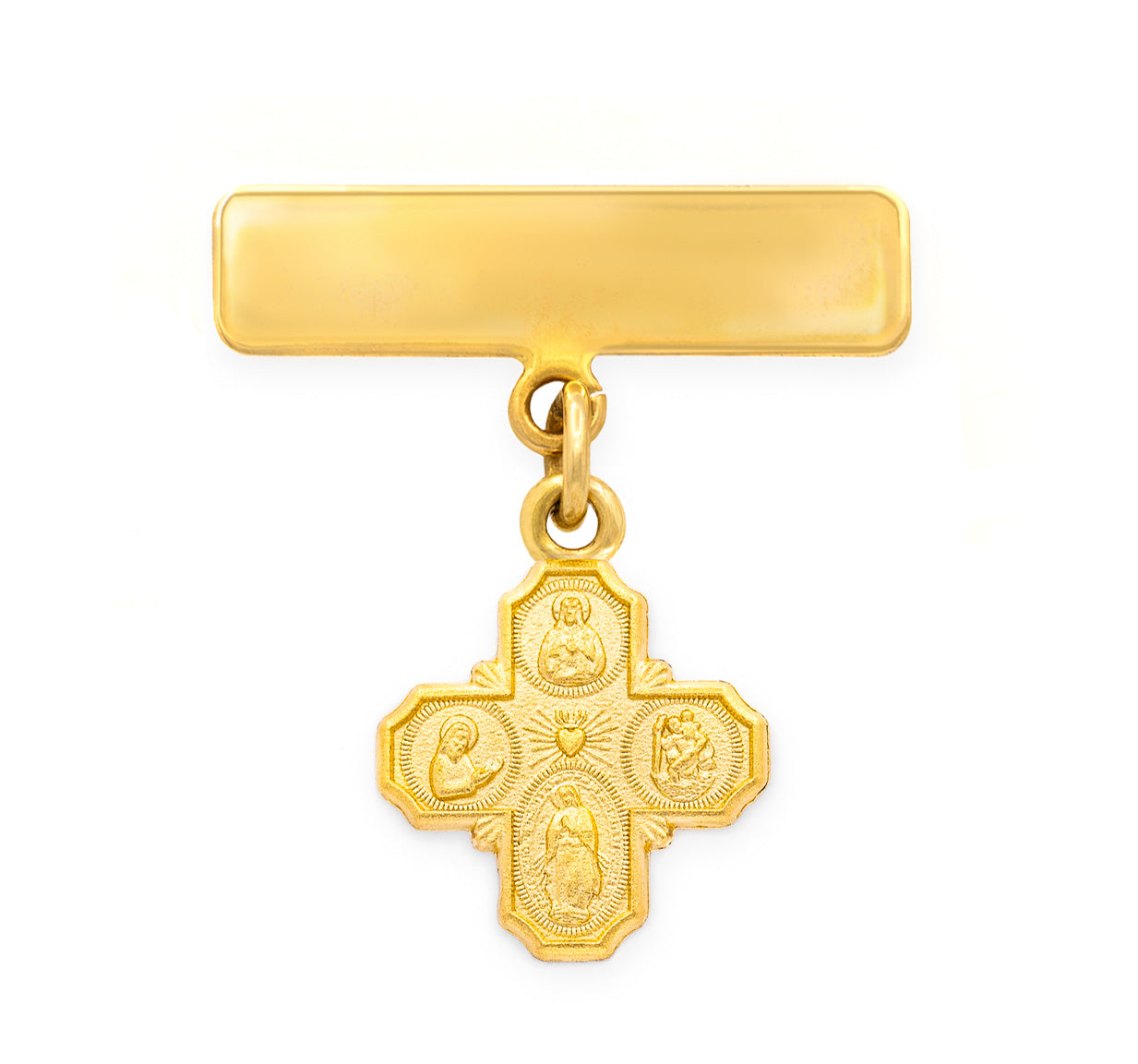 Engravable Plate 4 Way Medal Miniature Cross Baby Pin