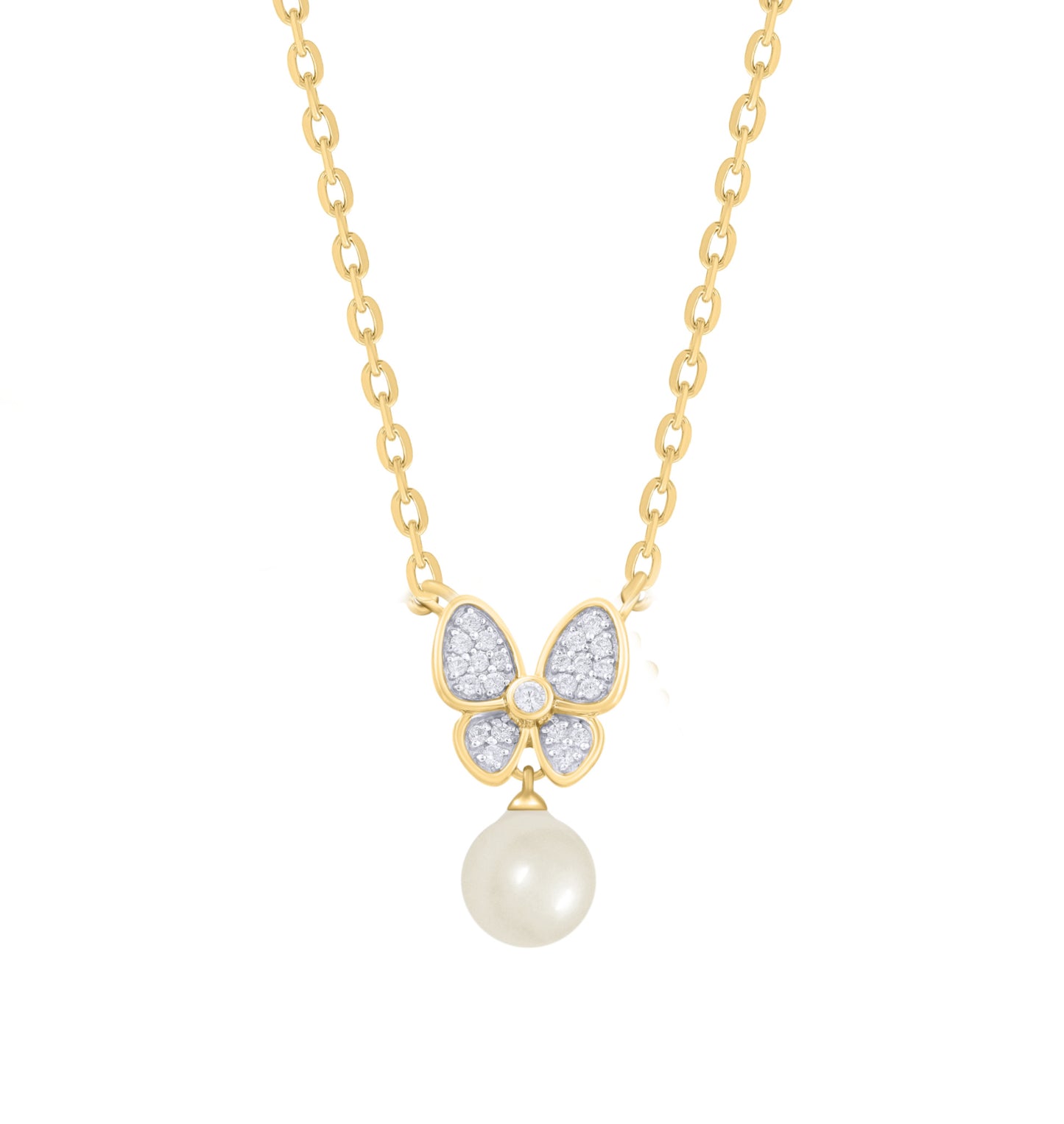 Diamond Butterfly Pearl Necklace