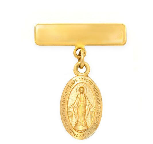 Engravable Plate Small Miraculous Medal Baby Pin