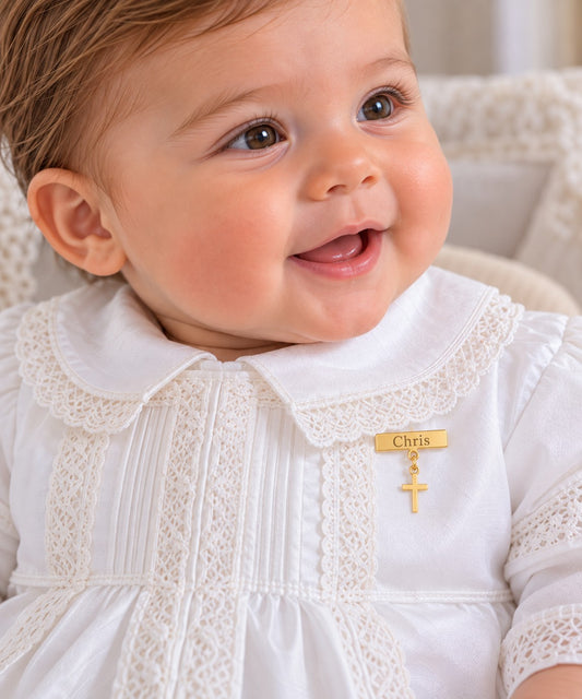 Engravable Plate Mini Gold Cross Baby Pin