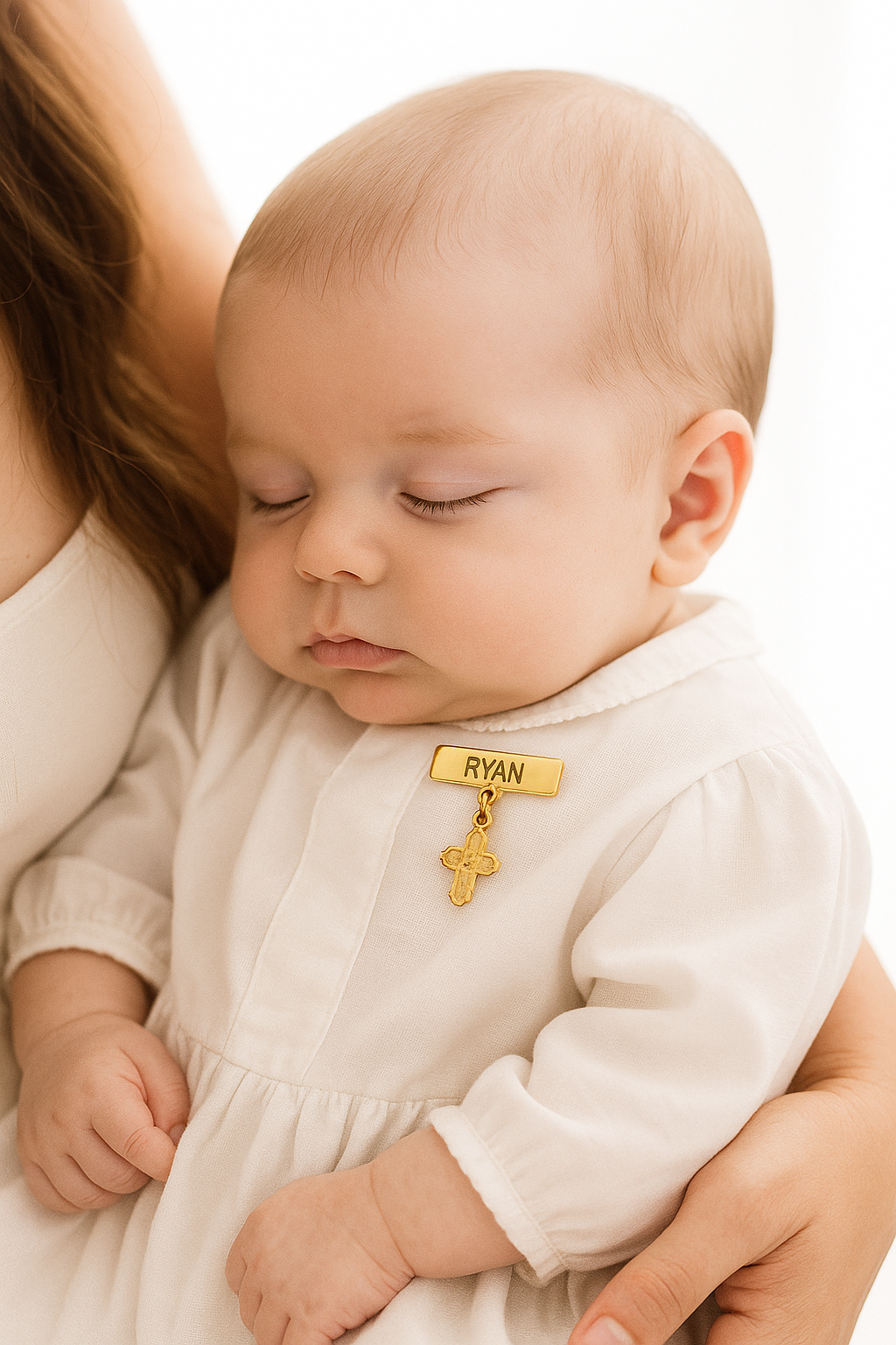 Engravable Plate 4 Way Medal Miniature Cross Baby Pin