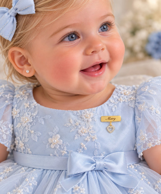 Baby Pin Plate with CZ Dangling Heart