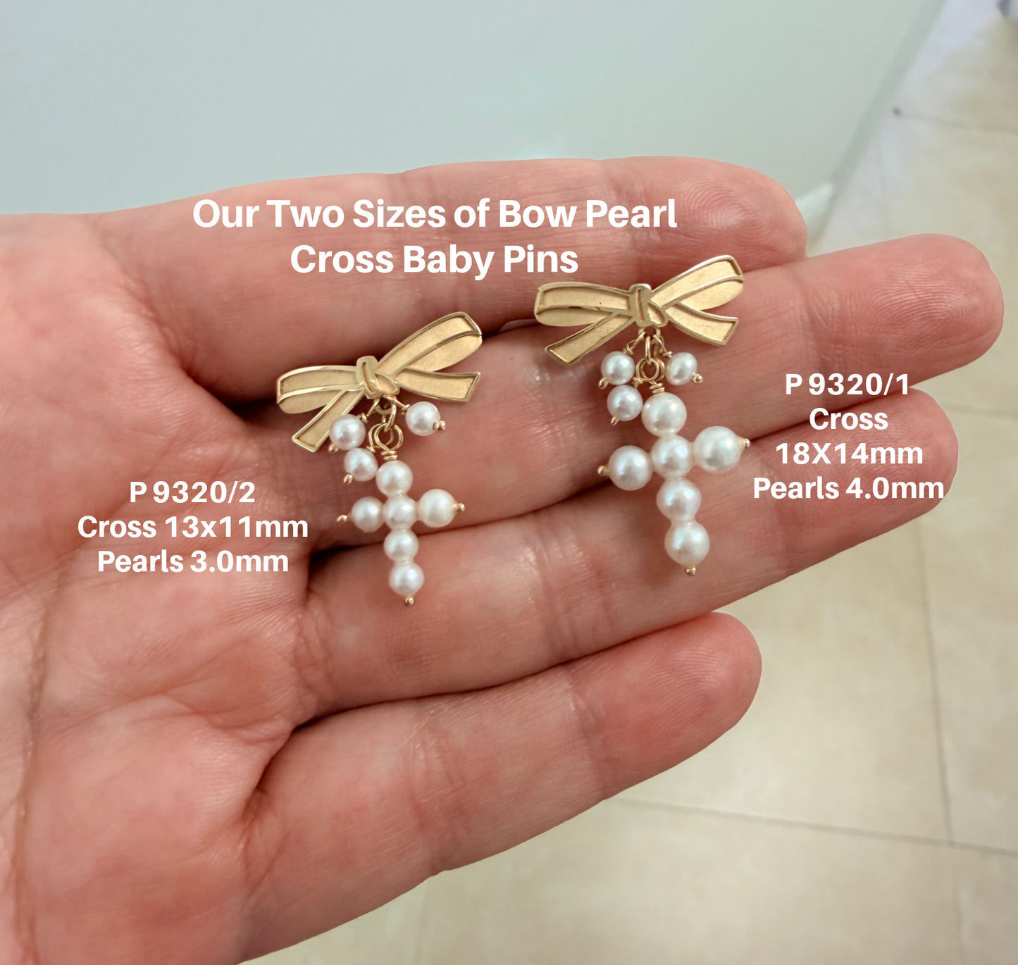 Bow Baby Pin with 18mm  Pearl Cross Dangle