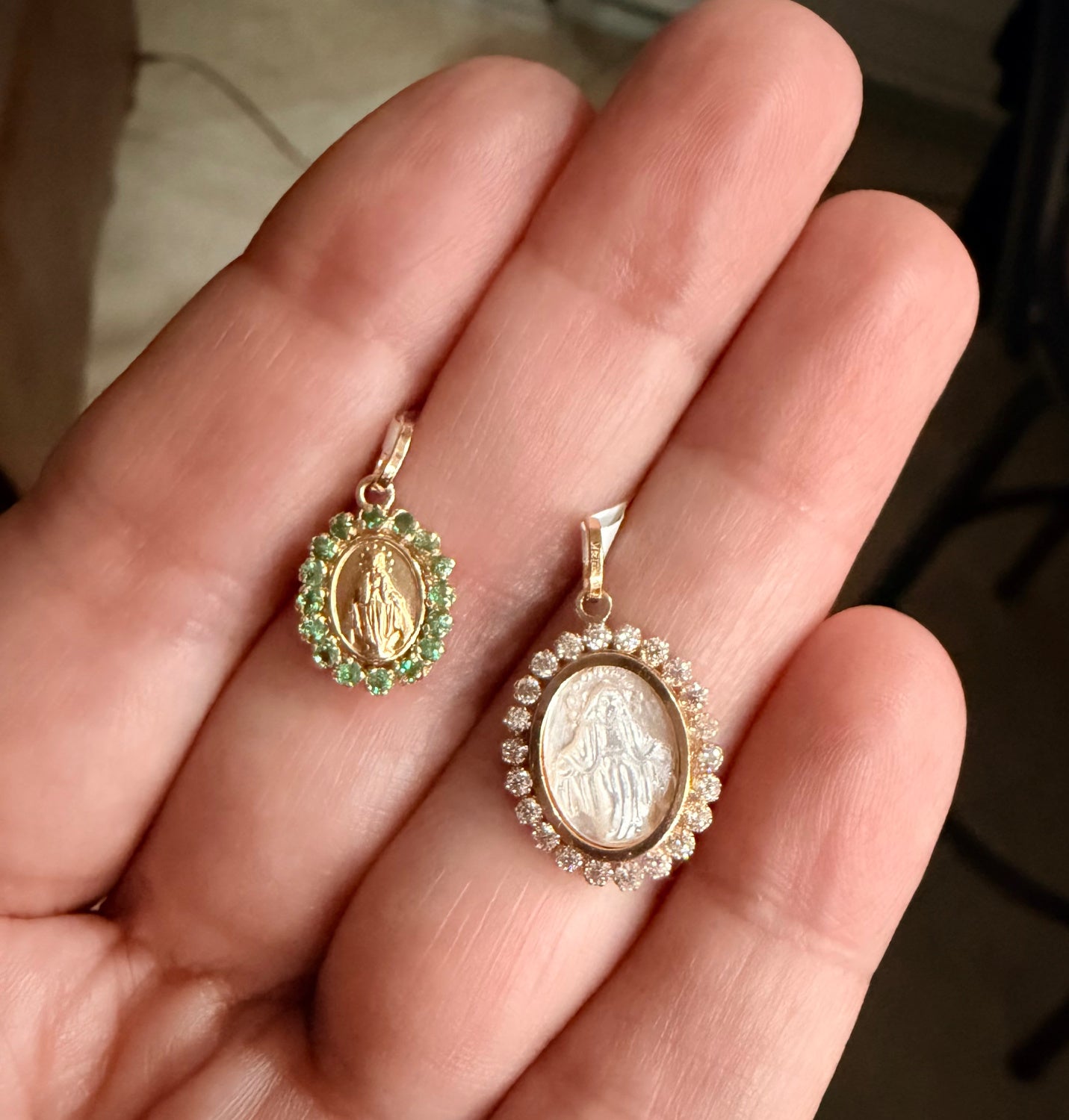 Mini Color Stone Miraculous Medal Pendant