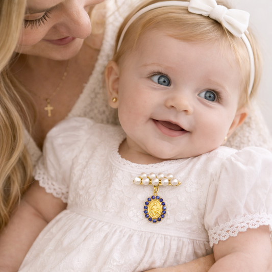 Pearl Bar Cluster Color Stone Miraculous Medal Baby Pin