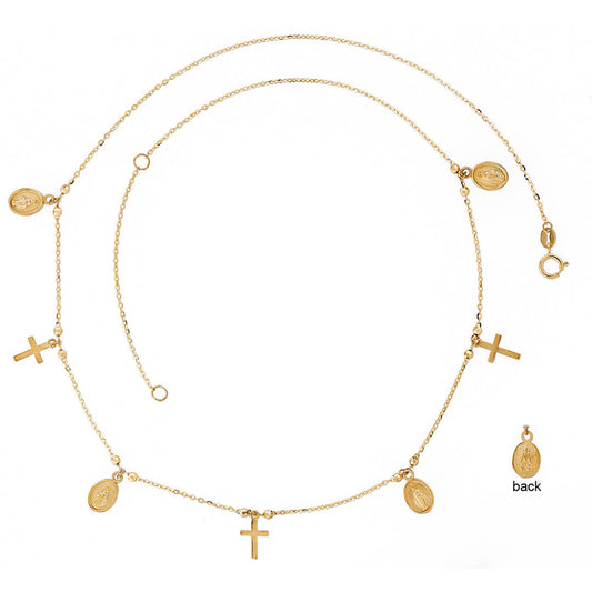 14K Gold Miraculous and Cross Dangle Necklace