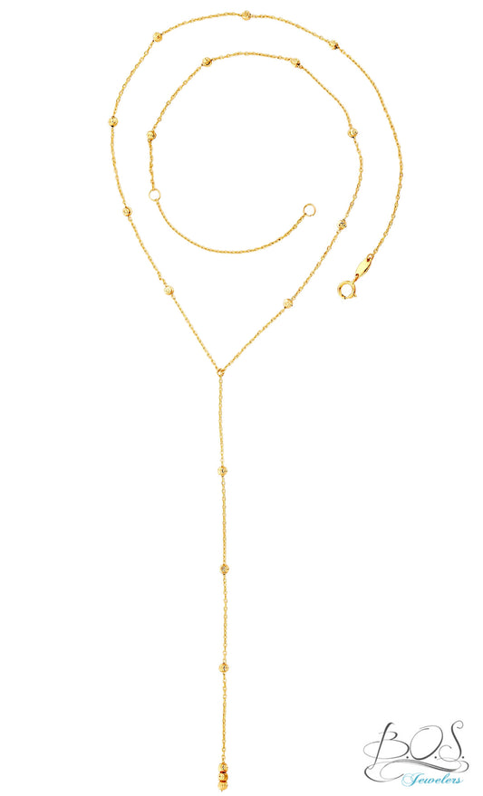 14KY Gold diamond cut lariat necklace