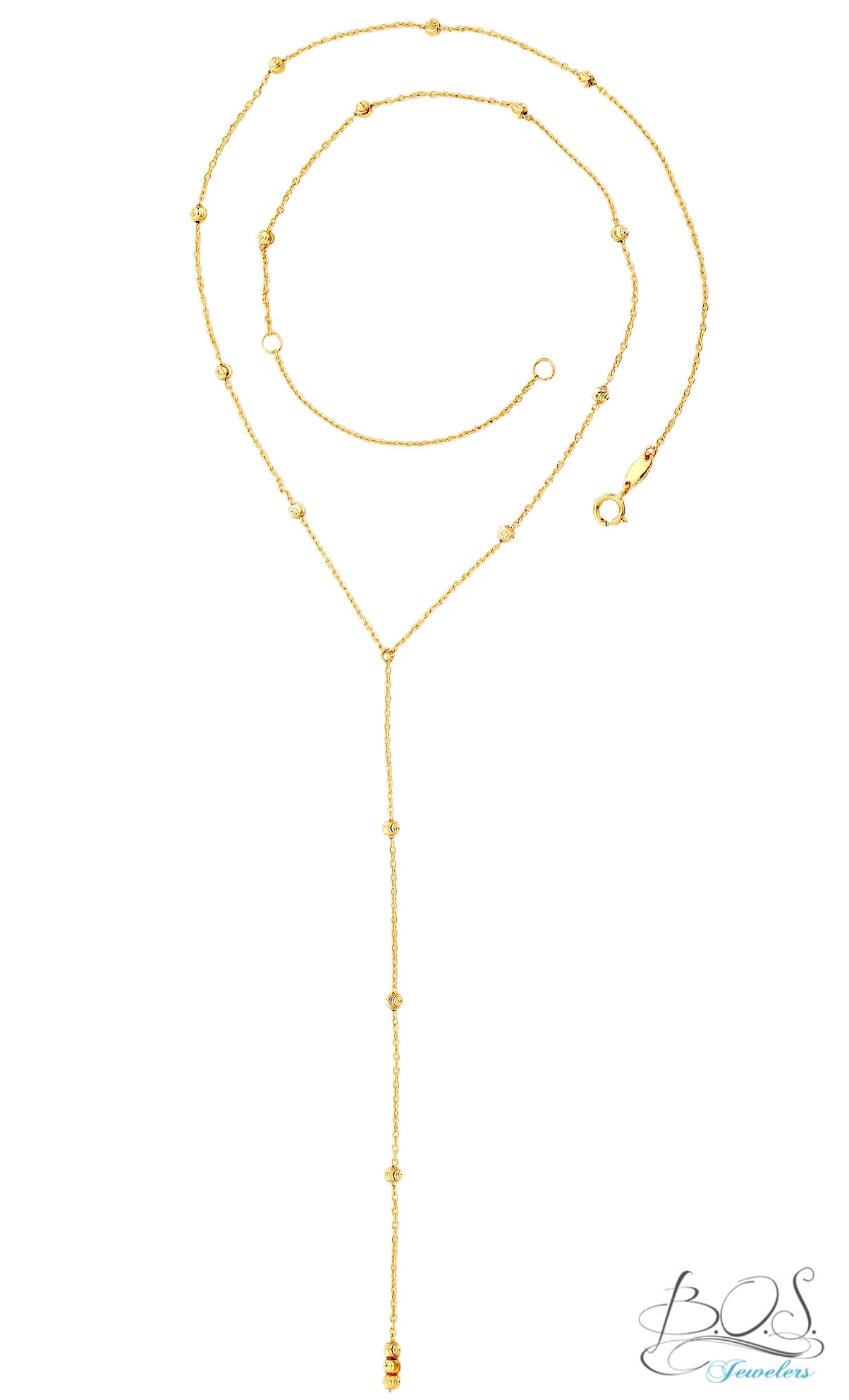14KY Gold diamond cut lariat necklace
