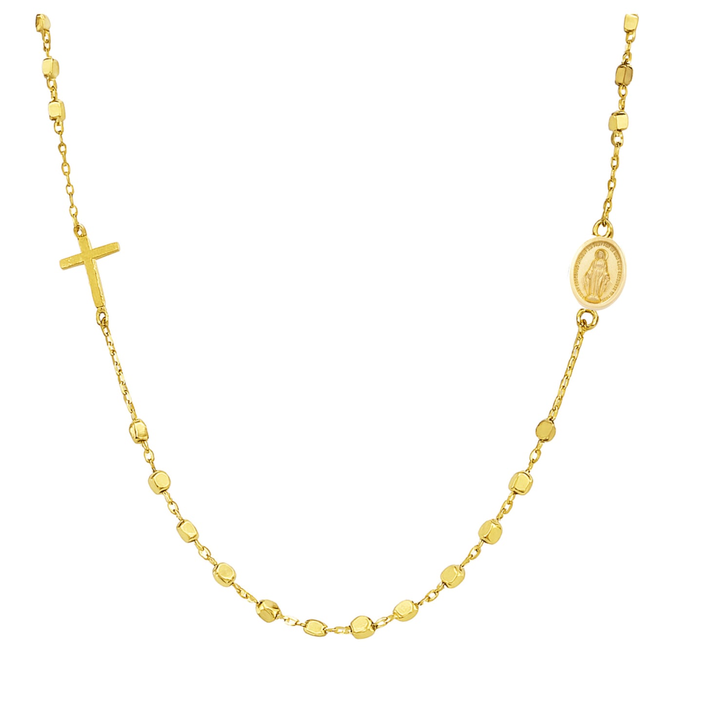 Miraculous and Cross Shiny Mirror Bead Rosary Necklace