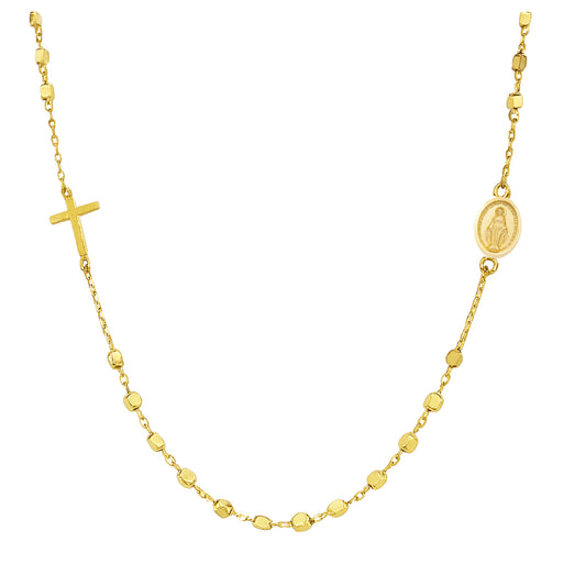 Miraculous and Cross Shiny Mirror Bead Rosary Necklace