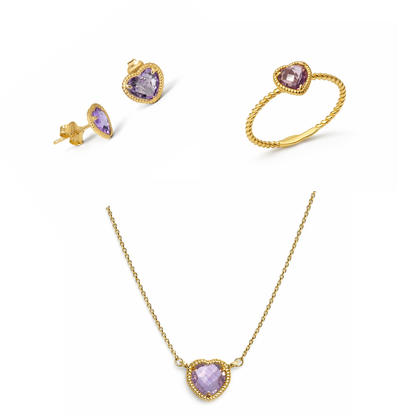 Heart Amethyst Rope Halo Jewelry Set