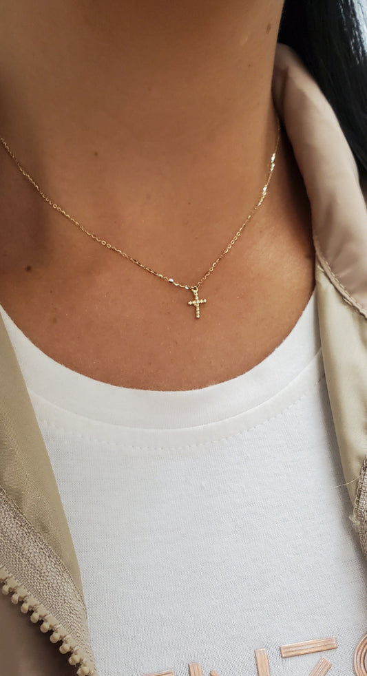 Small Beaded Cross Pendant Necklace