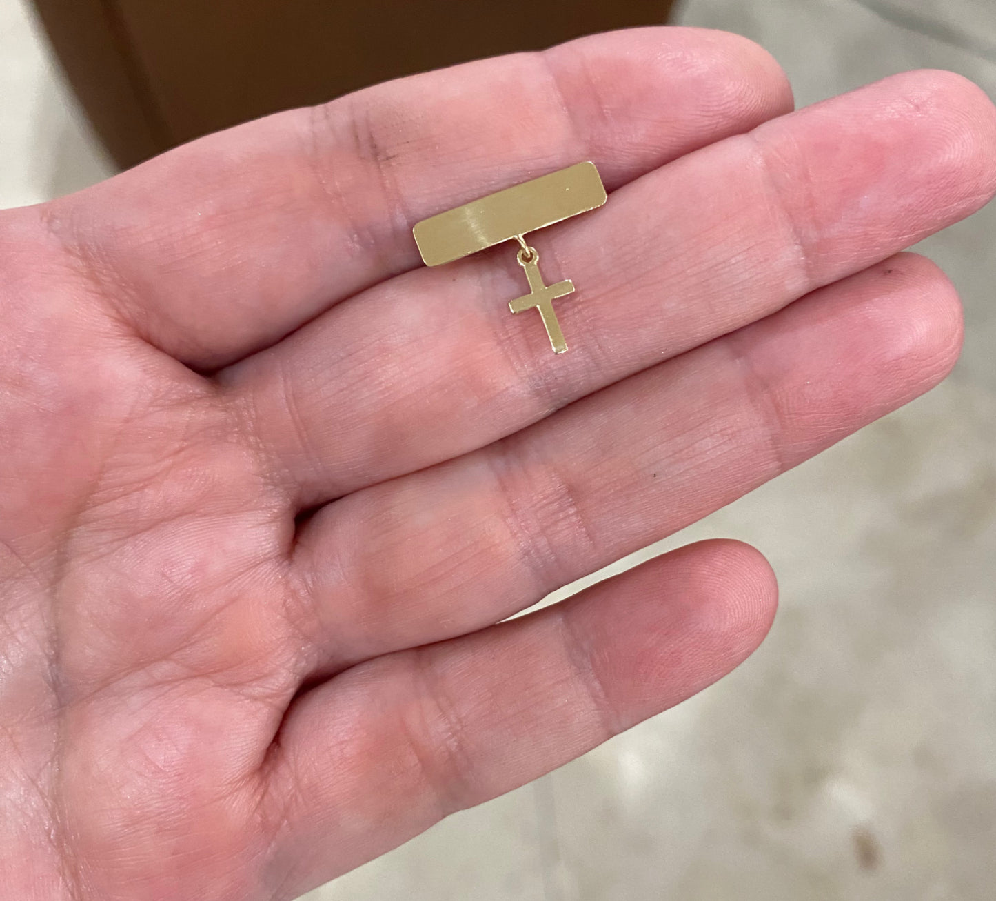 Engravable Plate Mini Gold Cross Baby Pin