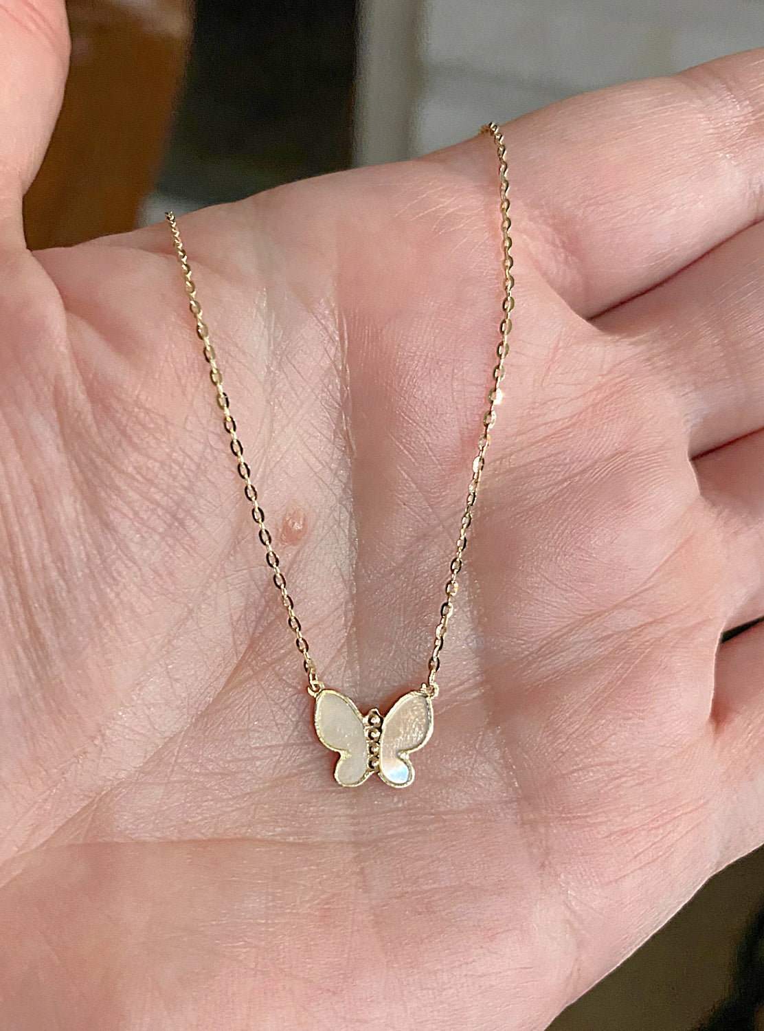 Single Mother of Pearl Butterfly Necklace