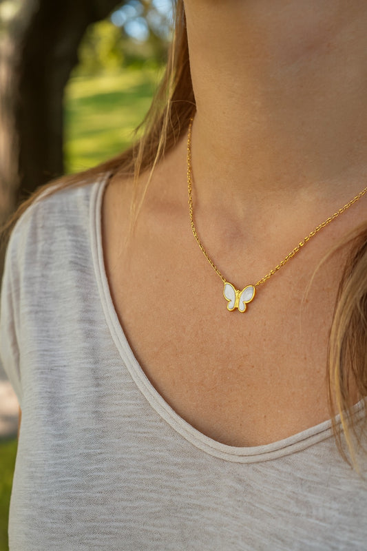 Single Mother of Pearl Butterfly Necklace