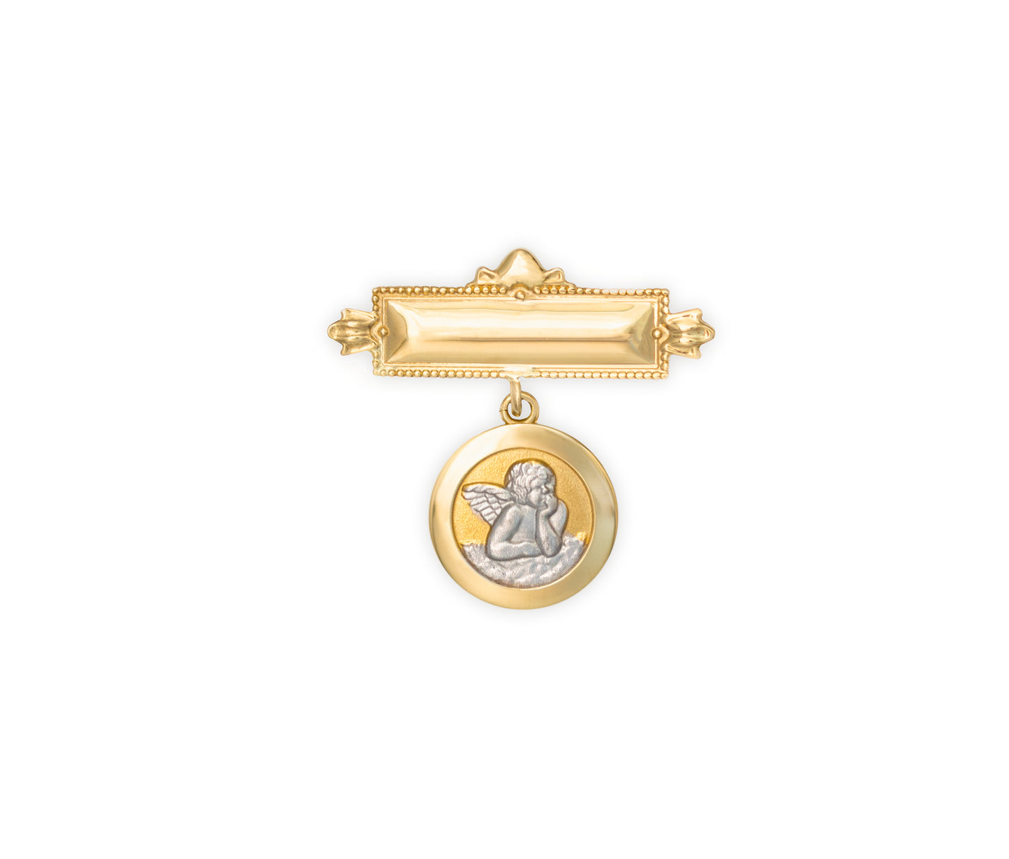 14K Gold Baby Bar Pin with two-toned Guardian Angel
