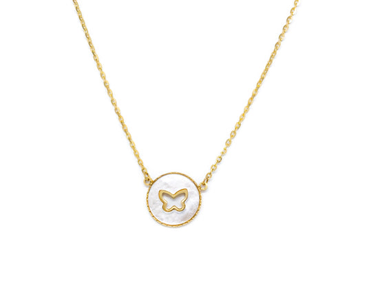 Round Mother of Pearl Butterfly Cut-Out Necklace
