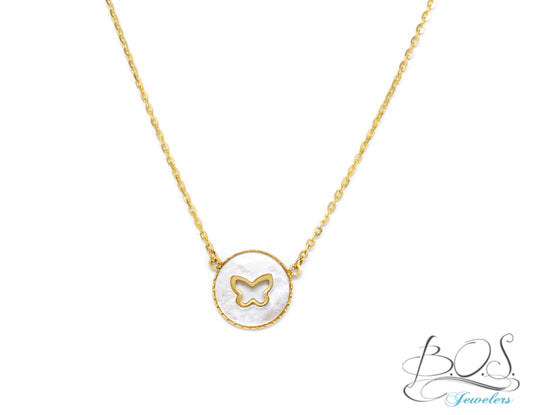Mother of Pearl Butterfly Cut-Out Necklace 14K Gold