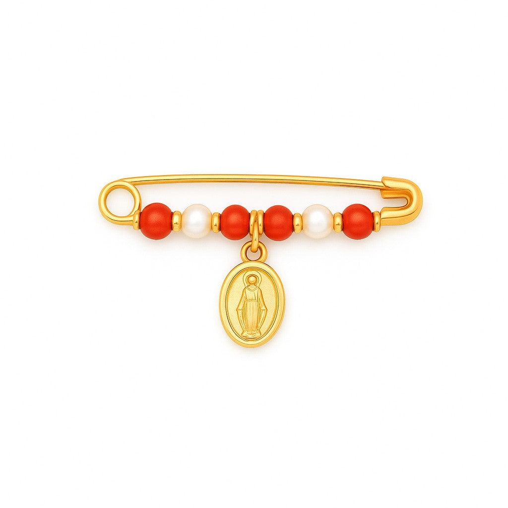 Pearl/Turquoise/Coral  Baby Pin with Miraculous Medal