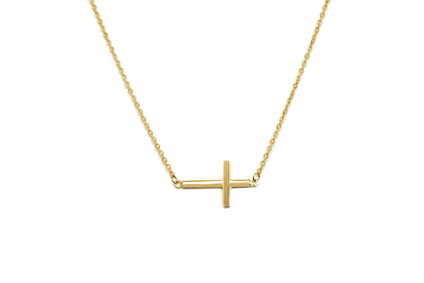 14K Yellow Gold Side-Way Cross Necklace