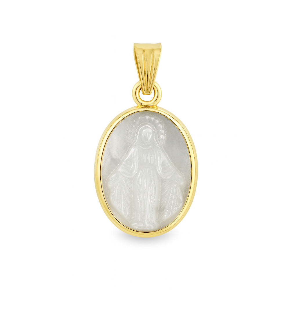 Oval Mother of Pearl Miraculous/Guadalupe Medal Pendant 14X10mm