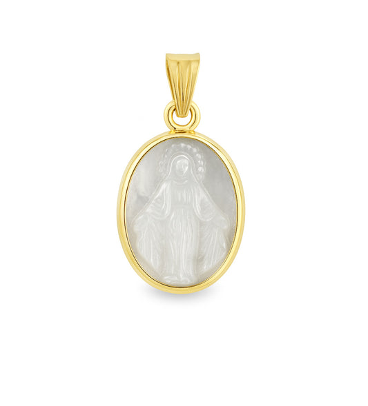 Oval Mother of Pearl Miraculous/Guadalupe Medal Pendant 14X10mm
