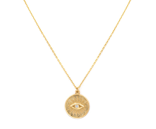 Sunburst Evil Eye Medallion Necklace