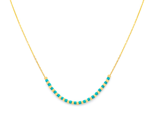 Chasing Turquoise And Gold Bead Necklace