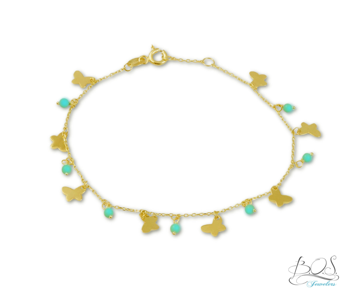 Dangling Butterflies & Pearls or Turquoise Bracelet