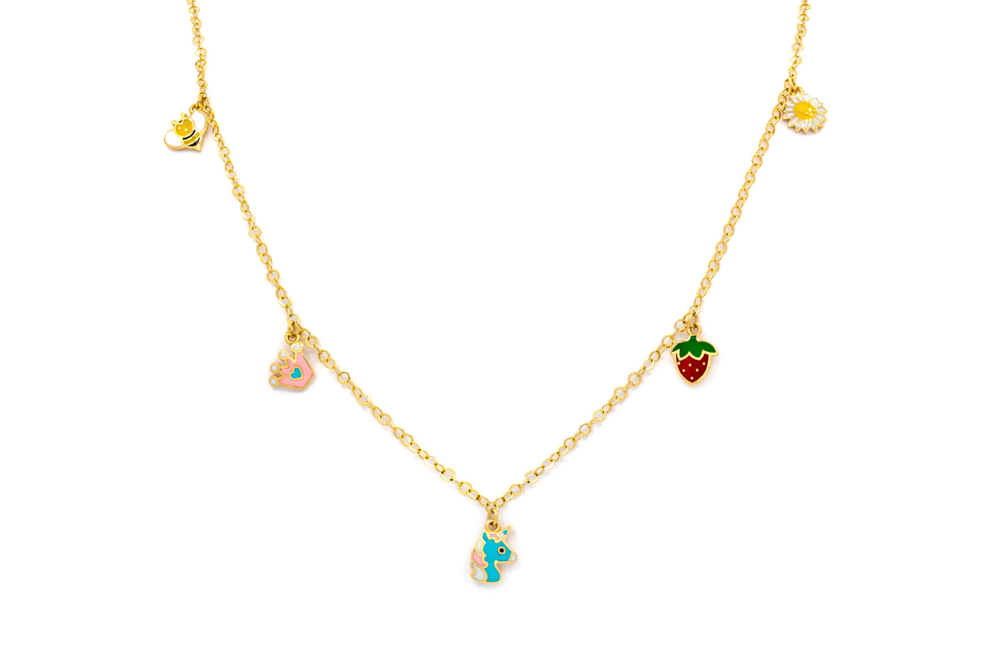 Multi-Charm Enamel Dangle Necklace 14K Gold