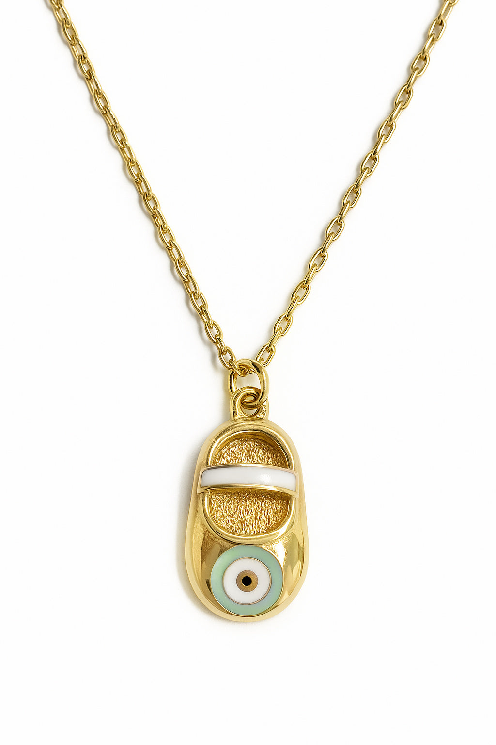 Enamel Evil Eye Baby Shoe Pendant Necklace